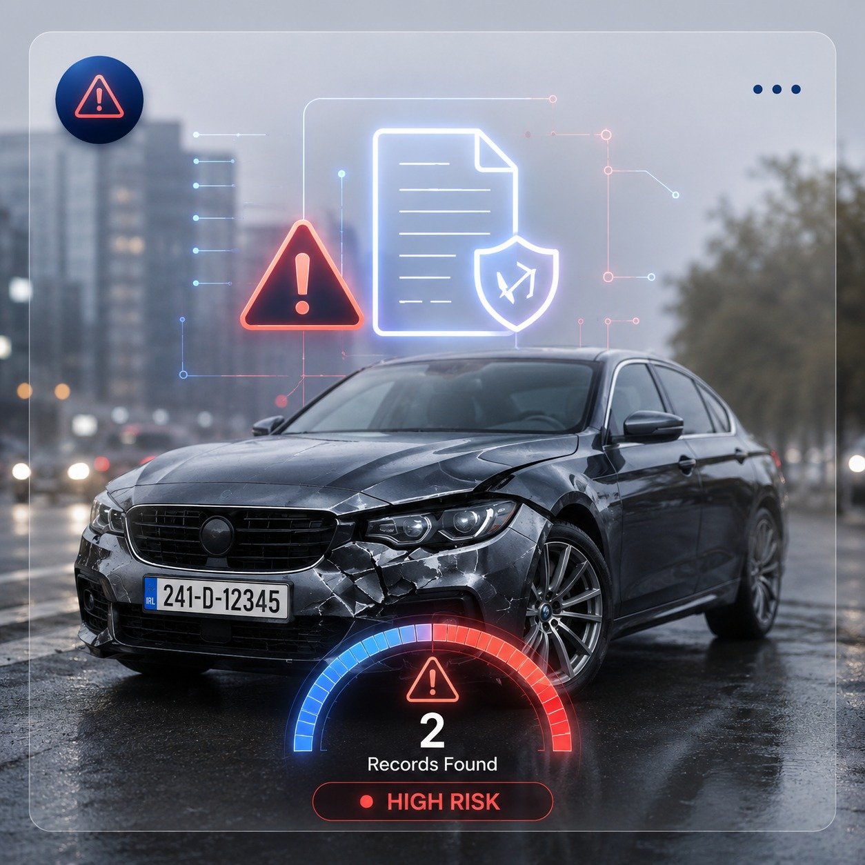 Vehicle history report flagging 2 write-off records as high risk